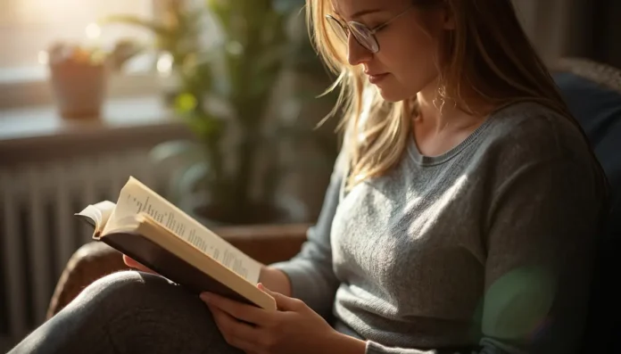 una ragazza che legge un libro come intrattenimento