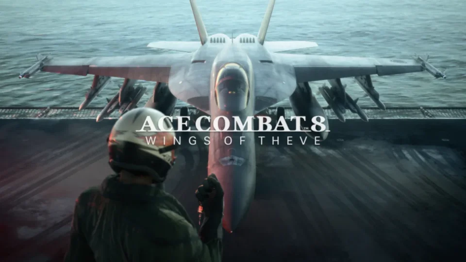 cover art di ace combat 8 wing of theve con aereo e pilota in uscita il 2 ottobre